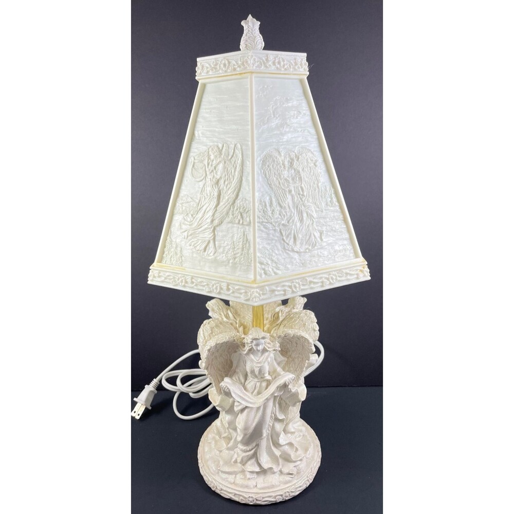 Cracker Barrel Angel Lamp Season Of Glory Ivory Resin Lithopane Table Vintage